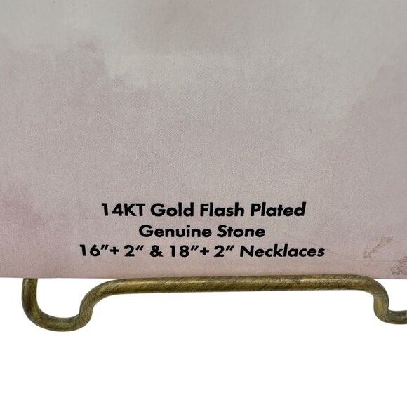 14KT Gold Flash Plated Layered Necklace Set Amethyst Crystal Flower Pendant - Picture 2 of 7